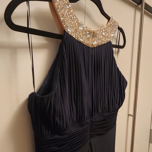 Navy formal gown dress with stretchy fabric and flare bottom - Picture 2 of 6